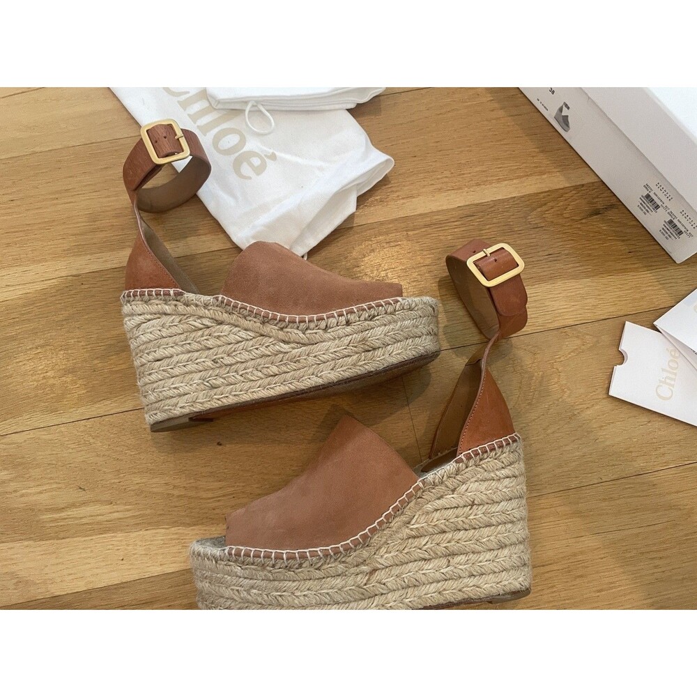 AUTHENTIC CHLOE SUEDE LEATHER ESPADRILLE PLATFORM SANDALS- EU 38 GUC! - Picture 6 of 12